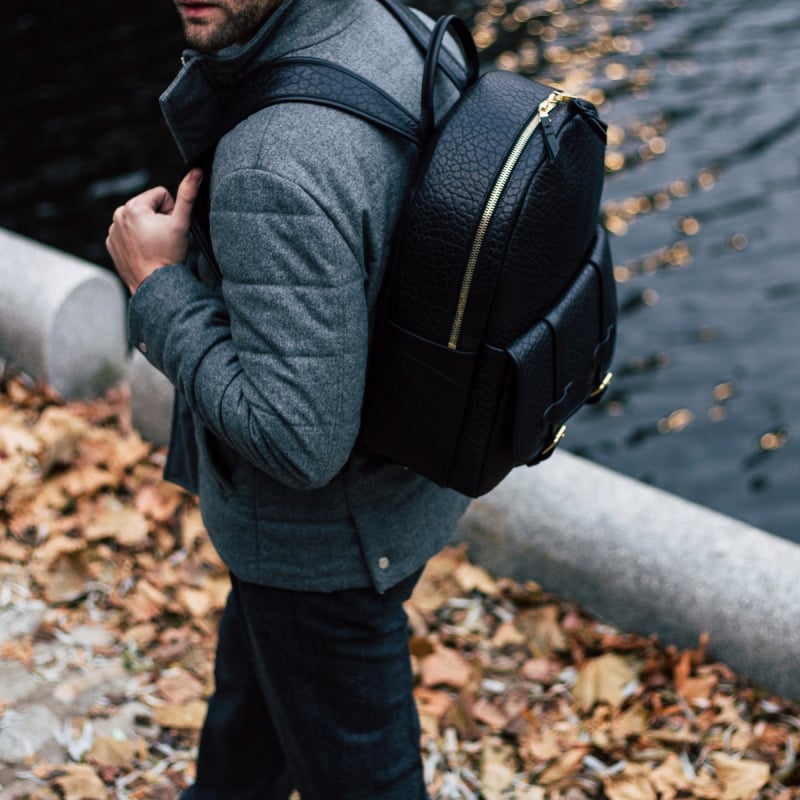 Hampton Zipper Backpack in shrunken grain leather
