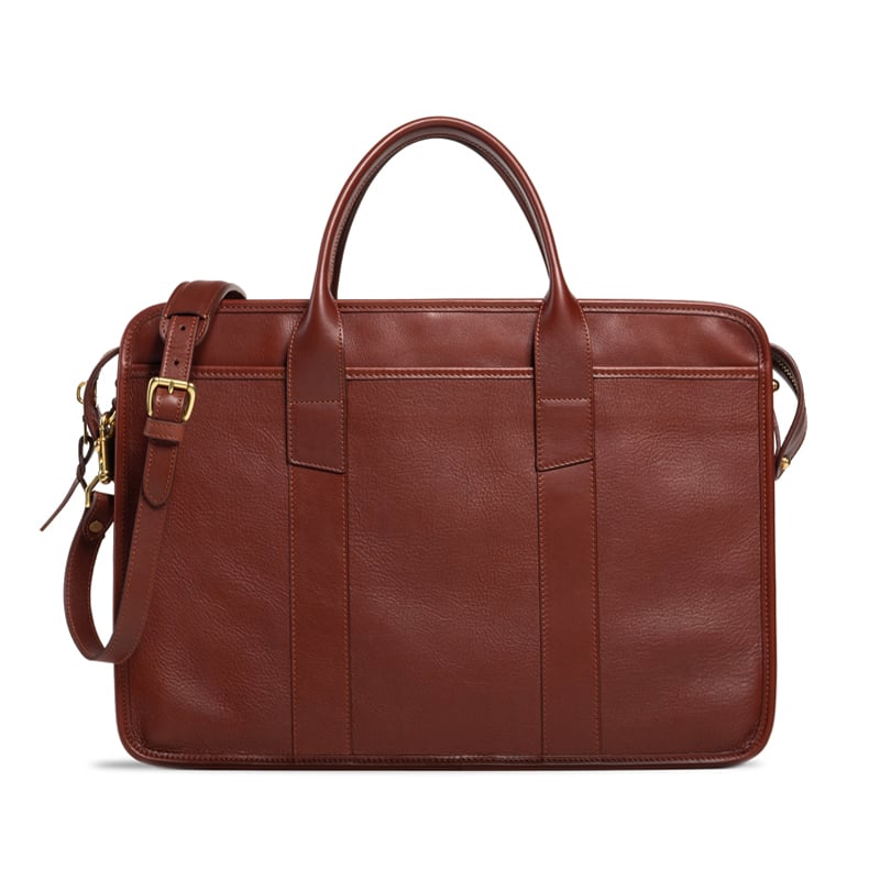 Bound Edge Zip-Top Briefcase  in smooth tumbled leather