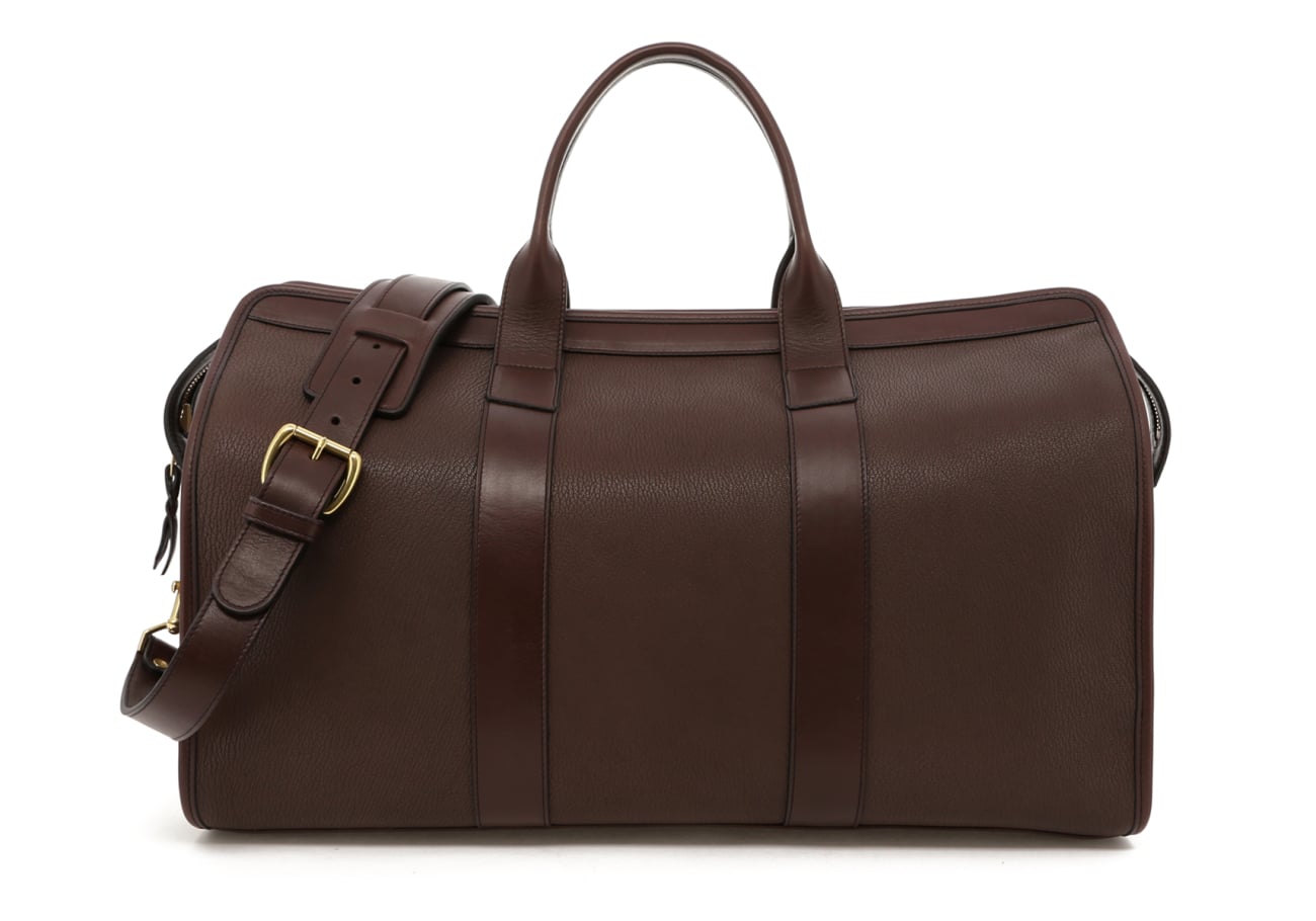 Signature Travel Duffle - Goatskin - Chocolate - Natural Pebbled Trim - 2 x exterior pockets