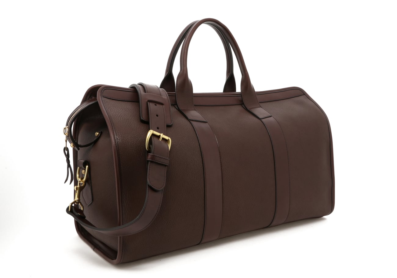 Signature Travel Duffle - Goatskin - Chocolate - Natural Pebbled Trim - 2 x exterior pockets - view 2