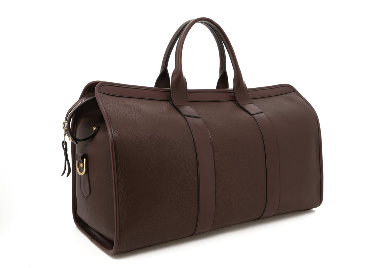 Signature Travel Duffle - Goatskin - Chocolate - Natural Pebbled Trim - 2 x exterior pockets - view 5