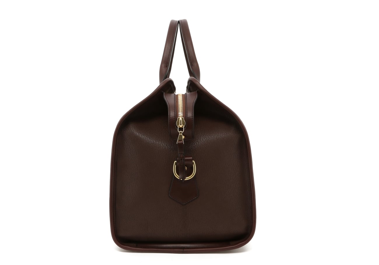 Signature Travel Duffle - Goatskin - Chocolate - Natural Pebbled Trim - 2 x exterior pockets - view 3