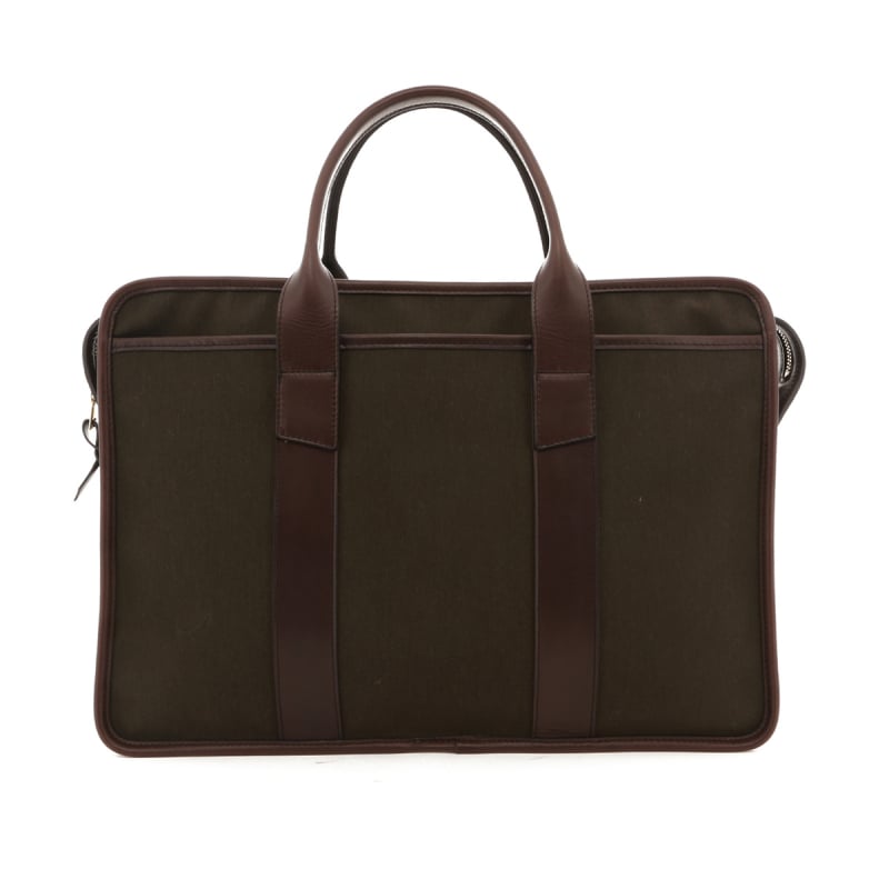 Bound Edge Zip-Top Briefcase - Army Green/Chocolate - Canvas in 