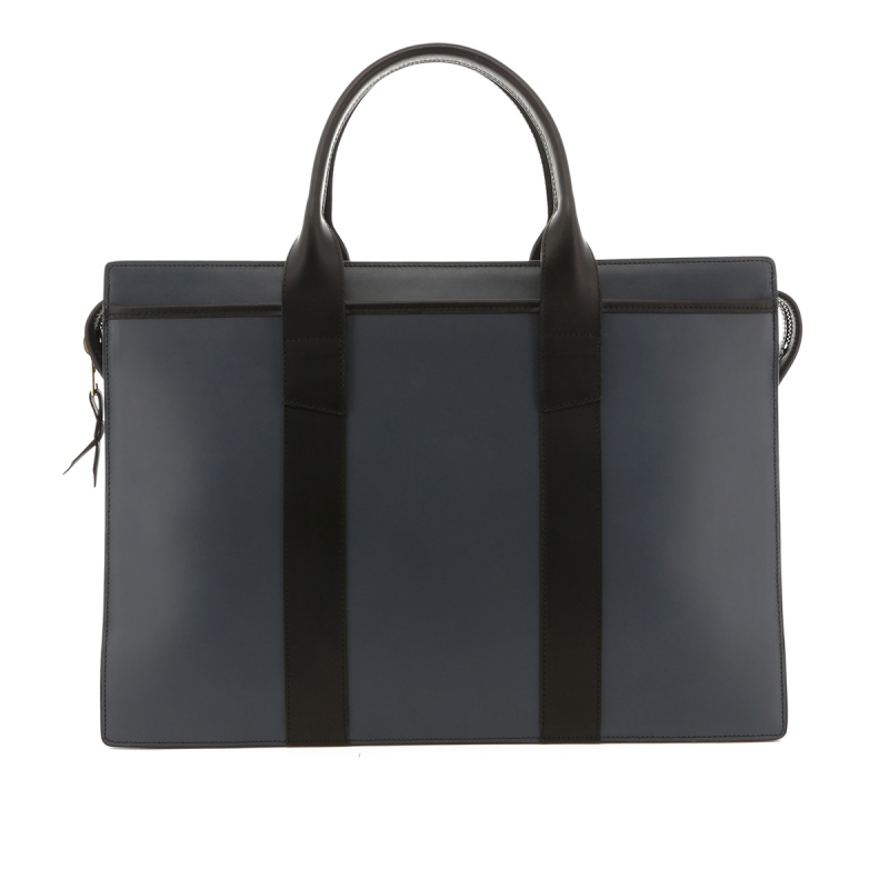 Double Zip-Top Briefcase - Battleship Grey /Black - Belting Leather in 