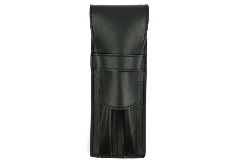 Double Pen Case-Black in harness belting leather