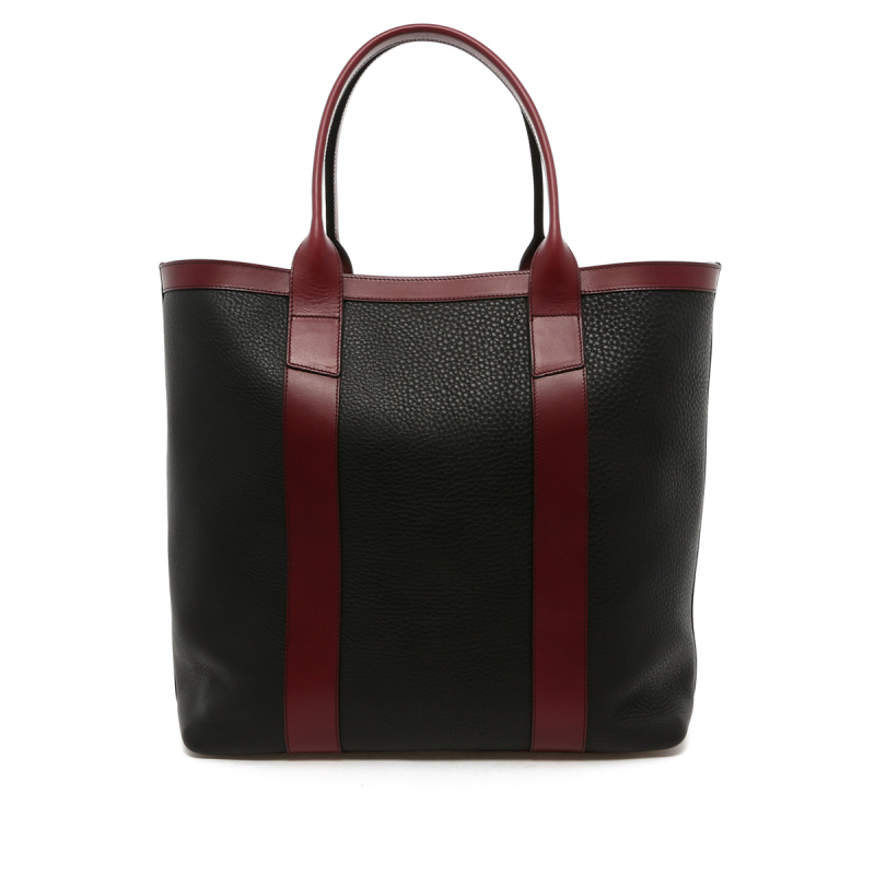 Tall Tote - Black / Maroon Trim - Pebbled Leather in 