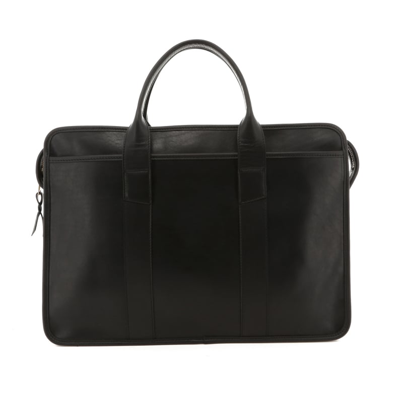 Bound Edge Zip-Top Briefcase - Black - Pull Up Leather in 