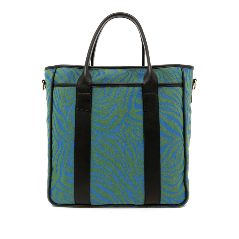 Commuter Tote - Blue / Green Animal Print/Black - Canvas in 