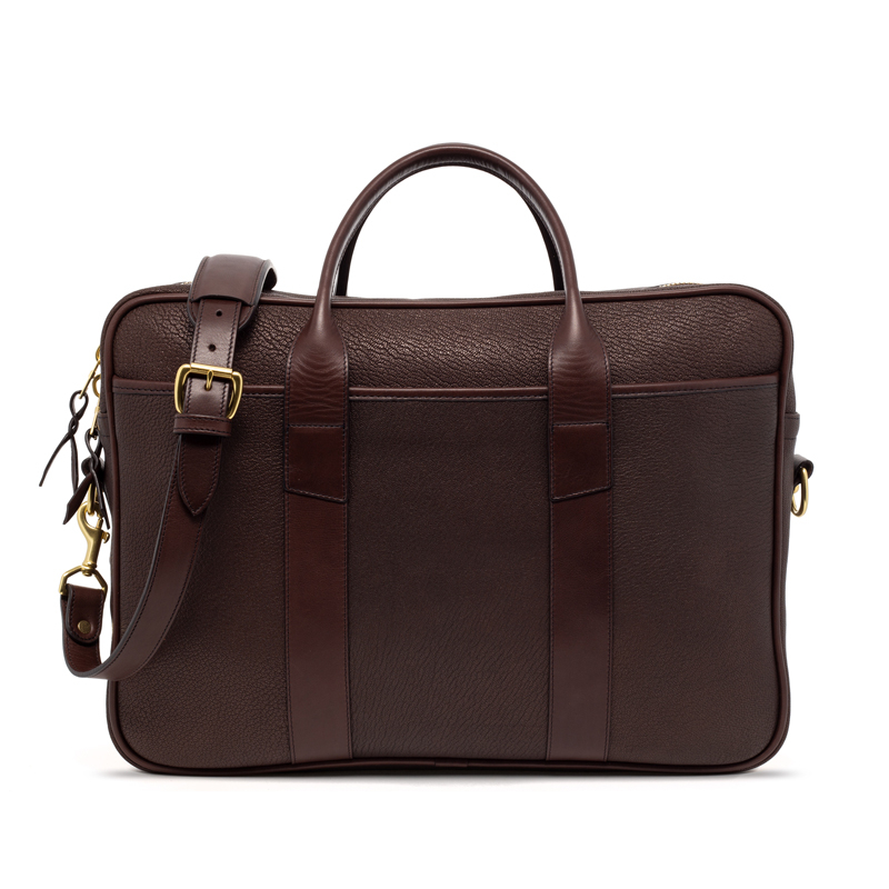 Chèvre Commuter Briefcase - Chocolate - Hidden Pass - Extra Sleeve in goat skin