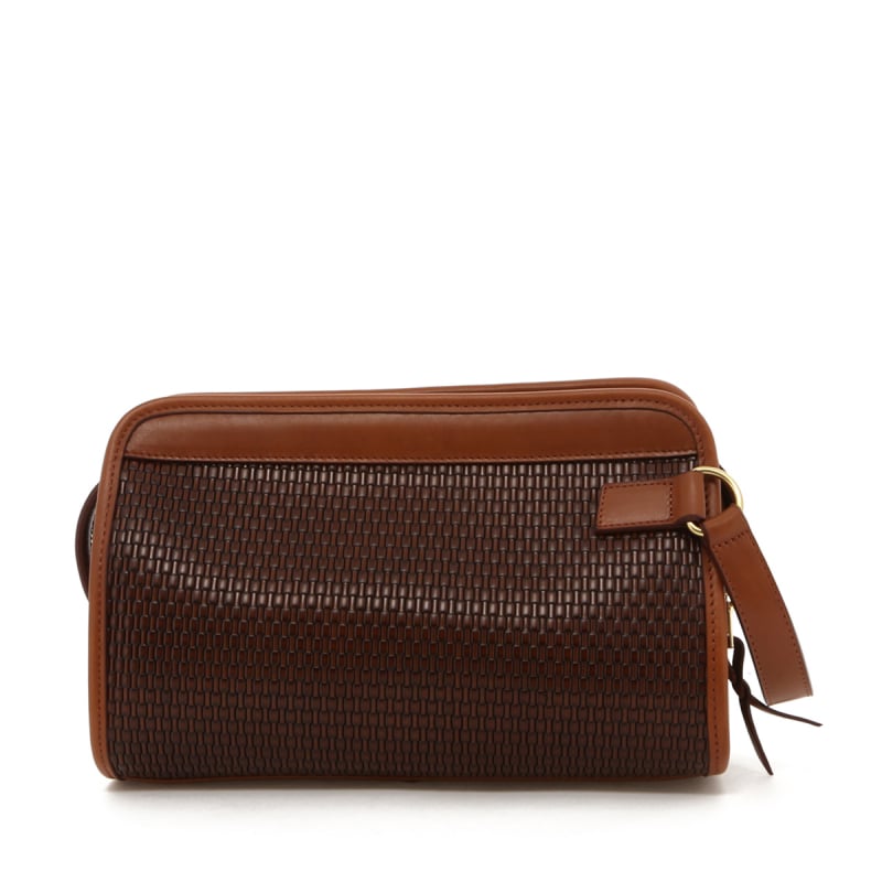 Small Travel Kit - Brown Basket Weave Printed Leather in 