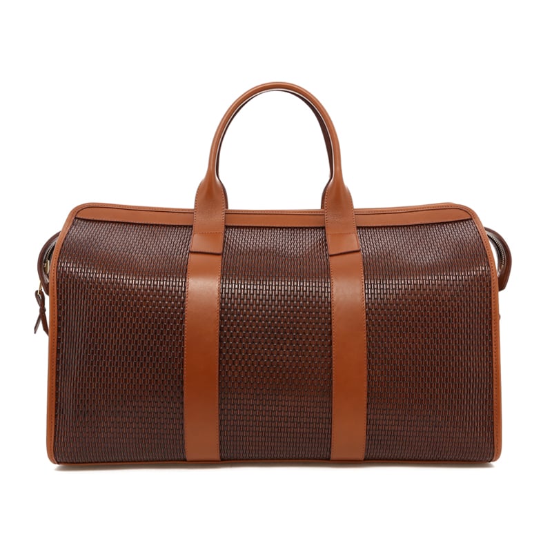 Signature Travel Duffle - Brown Basket Weave Printed Leather in 