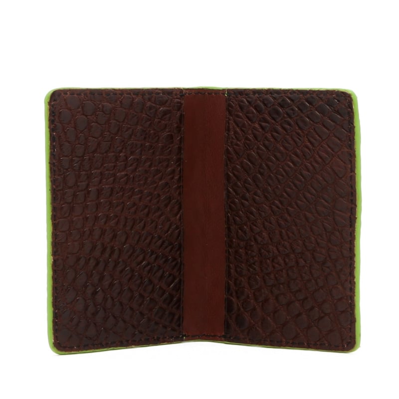 Folding Card Case - Chocolate / Lime Green Edges - Alligator in 