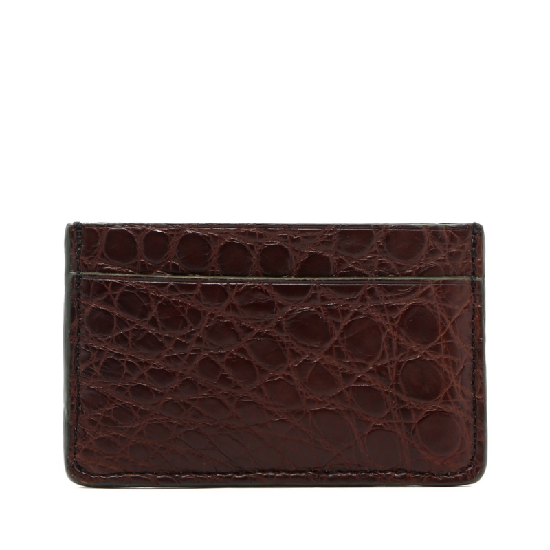 Mini Card Wallet - Chocolate / Hunter Green Edges - Alligator in 