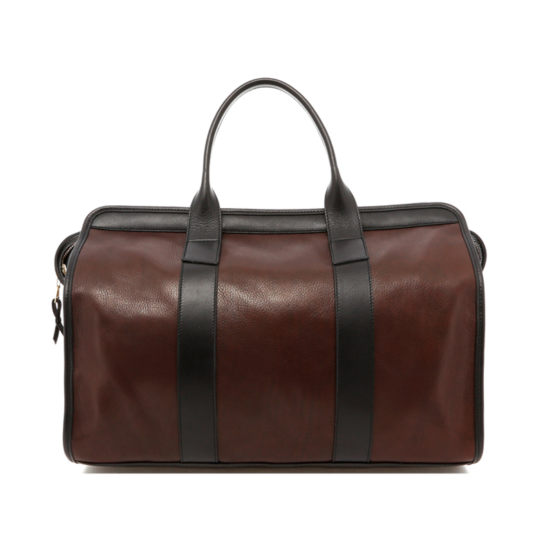 Small Travel Duffle - Chocolate/Black Trim - Soft Tumbled Leather in 