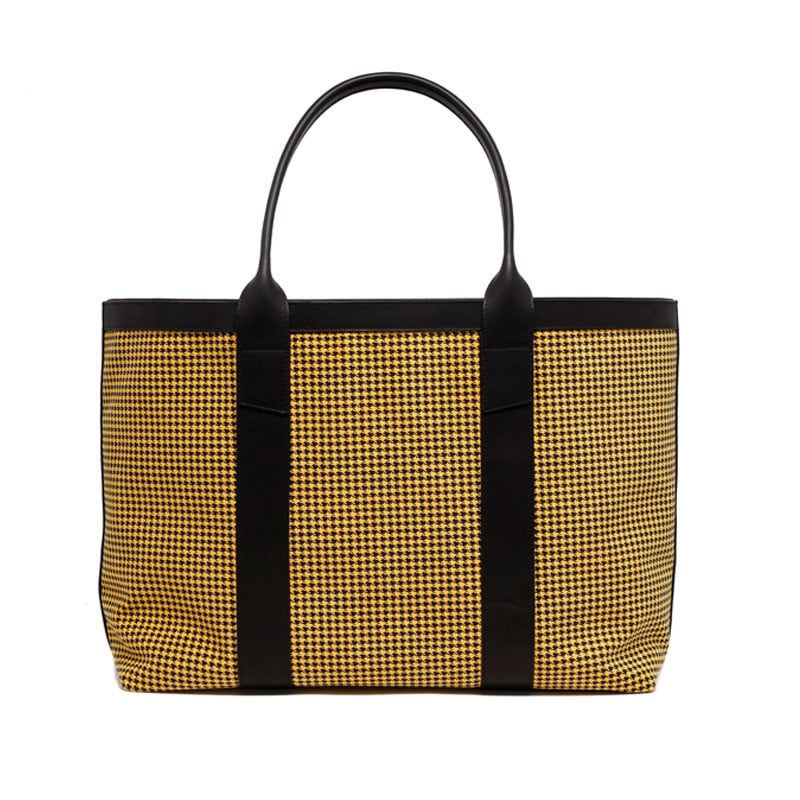 Large Working Tote - Yellow/Black - Houndstooth Microsuede in 