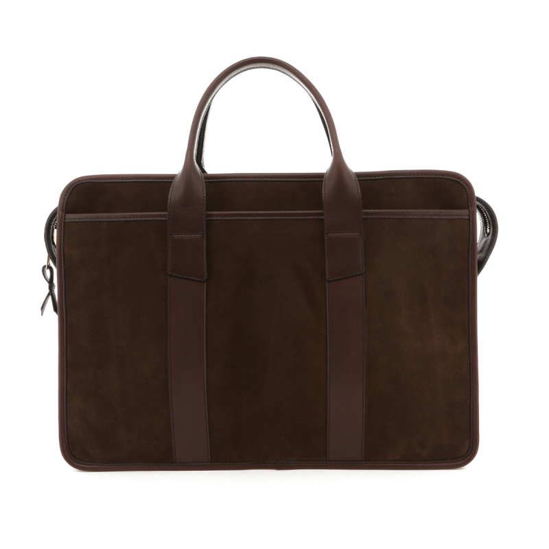 Bound Edge Zip-Top Briefcase - Coffee/Chocolate - Suede in 