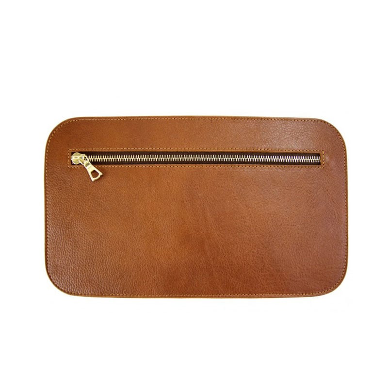 Small Pencil Case Clutch -Cognac in Smooth Tumbled Leather