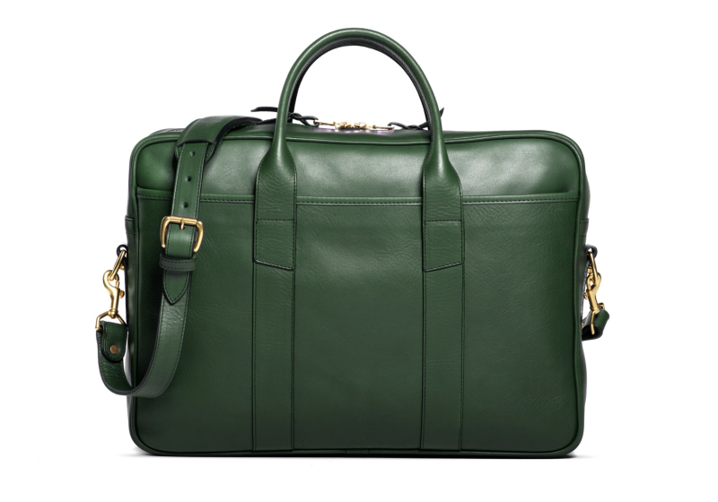 Commuter Briefcase-Green in smooth tumbled leather