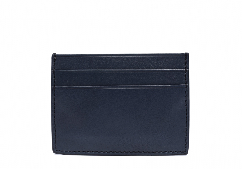 Double Mini Card Wallet-Navy in Smooth Tumbled Leather