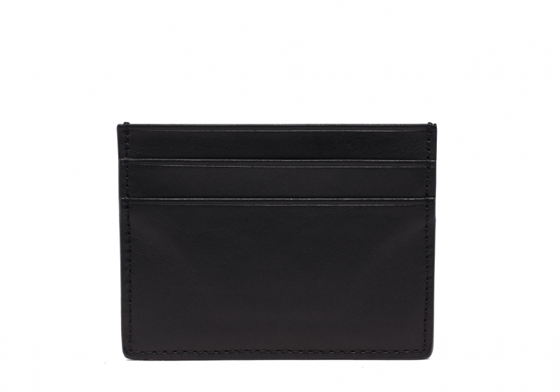 Double Mini Card Wallet-Black in smooth tumbled leather