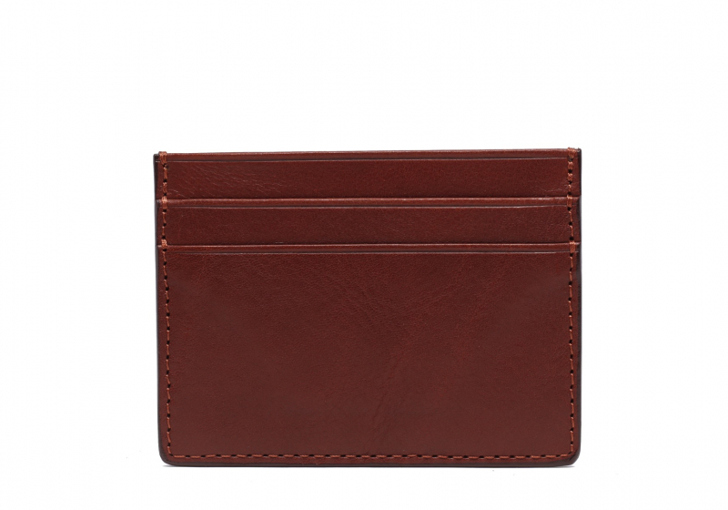 Double Mini Card Wallet-Chestnut in Smooth Tumbled Leather