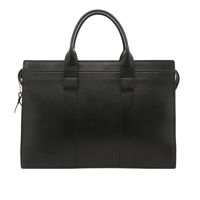 Double Zip-Top Briefcase - Black - Hatch Grain Leather in 