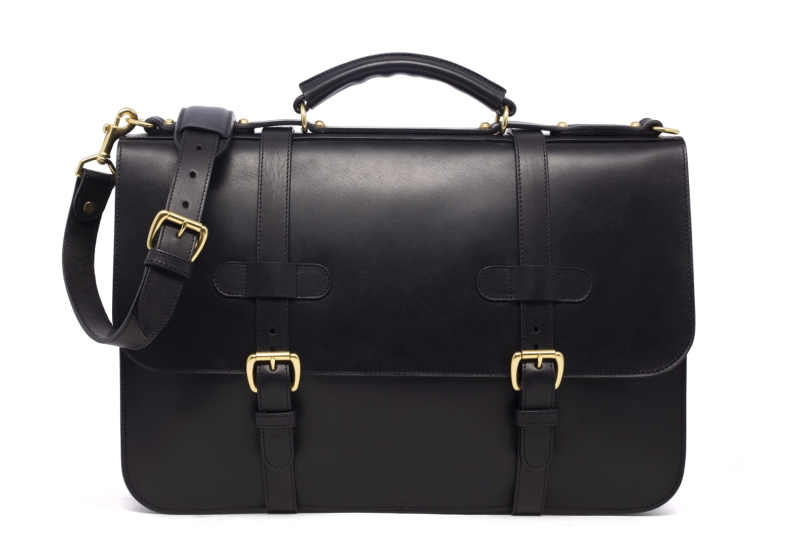 English Briefcase-Black in harness belting leather