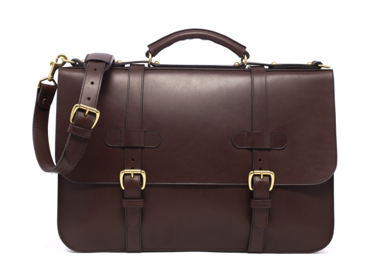 English Briefcase-Chocolate in harness belting leather