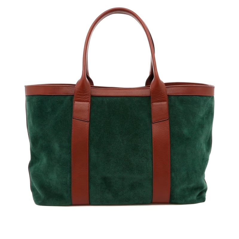 Large Working Tote - Evergreen/Chestnut Trim - Suede in 