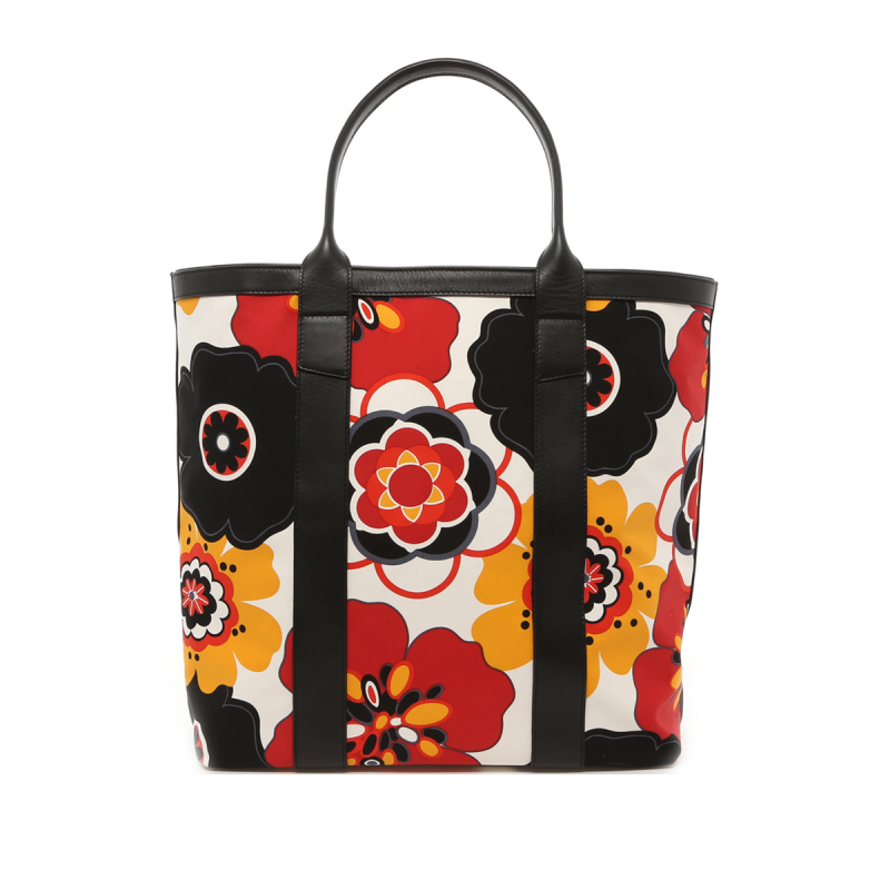 Tall Tote - Flower Canvas/Black Trim - Red Interior in 