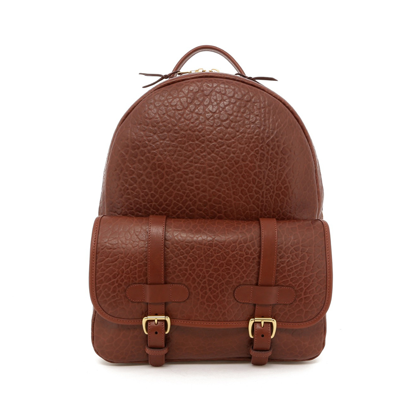 Hampton Zipper Backpack-Chestnut in shrunken grain leather