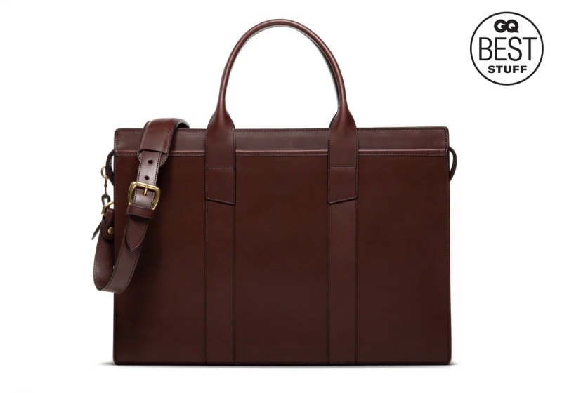 Zip-Top Briefcase-Chocolate-Double in harness belting leather