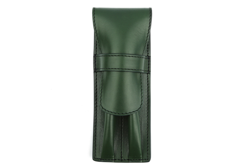 Double Pen Case-Green in harness belting leather