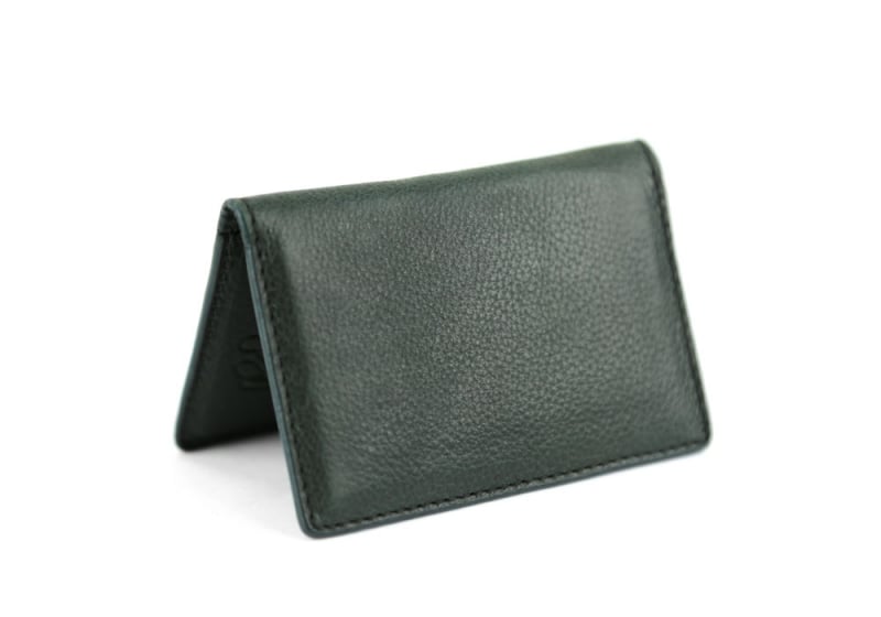 Folding Card Case-Green in smooth tumbled leather