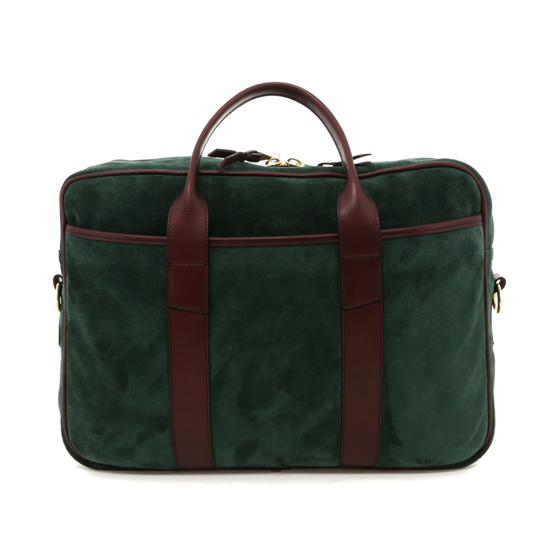 Commuter Briefcase - Hunter Green Suede / Chestnut Tumbled Leather in 