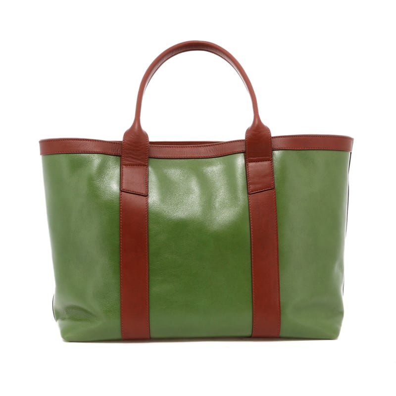 Large Working Tote - Ivy Green/Chestnut Trim - Tumbled in 