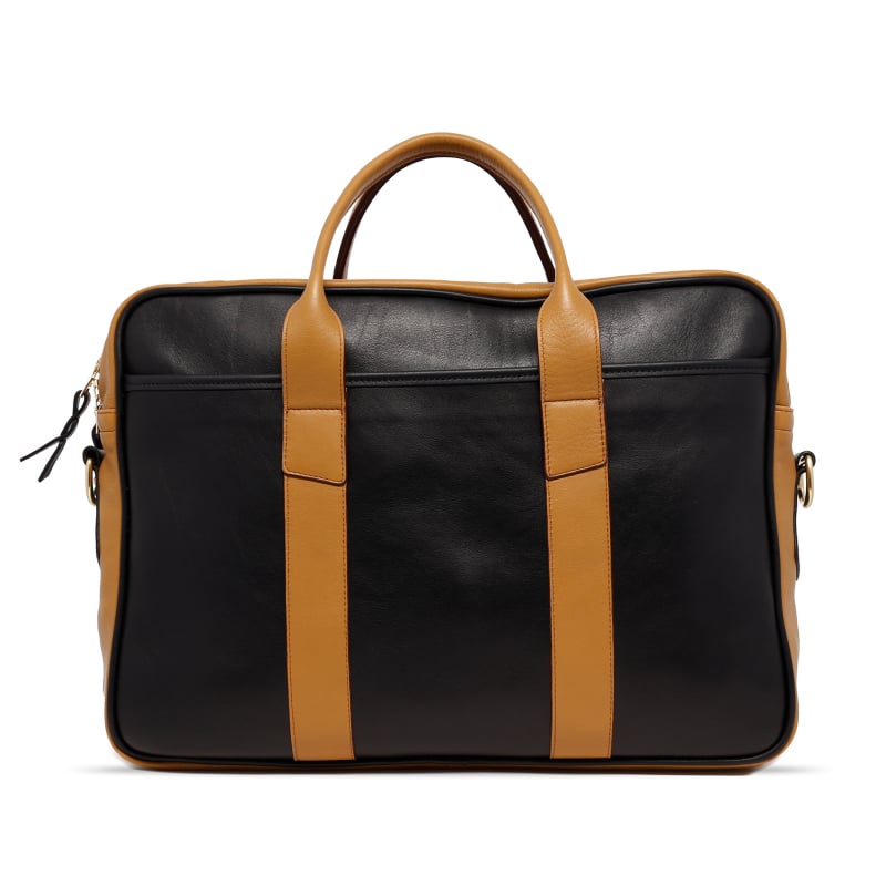 Commuter Briefcase - Black/Ochre - Tumbled Leather  in 