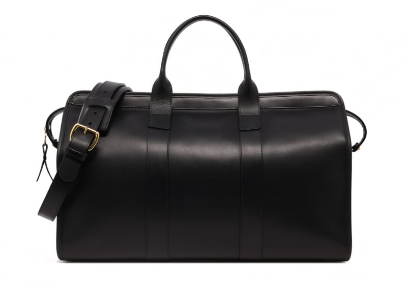 Signature Travel Duffle -Sunbrella Lining with Pocket-Black in harness belting leather