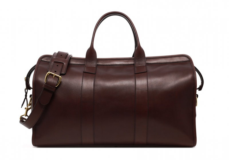 Signature Travel Duffle-Chocolate-Sunbrella Lining with Pocket in Smooth Tumbled Leather