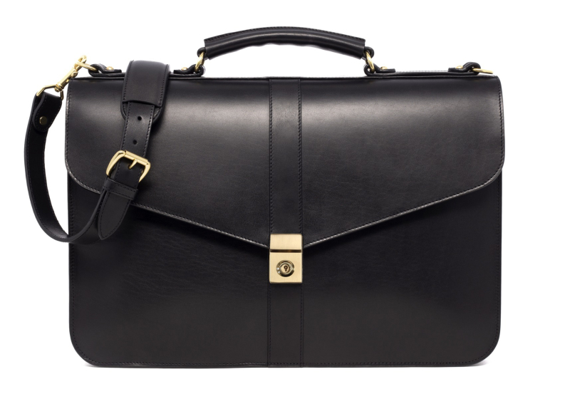 Lock Briefcase-Black in harness belting leather
