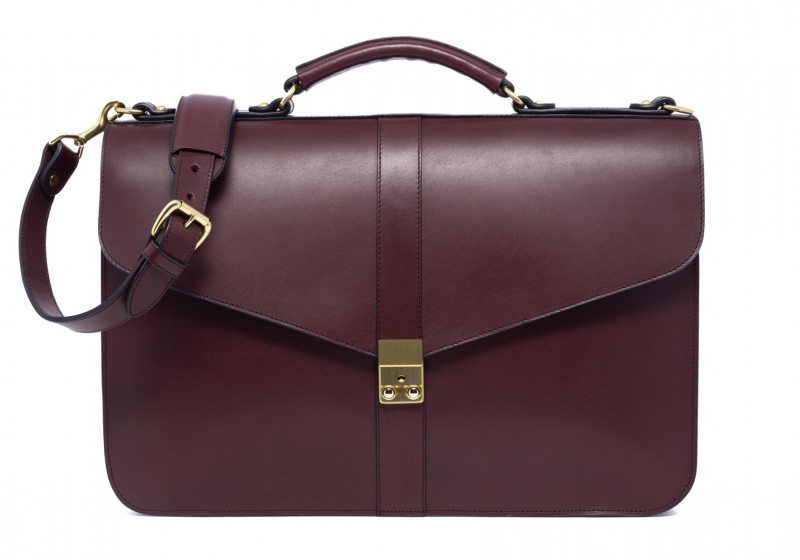 Lock Briefcase-Burgundy in Harness Belting Leather