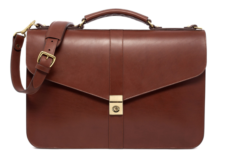 Lock Briefcase-Chestnut in harness belting leather