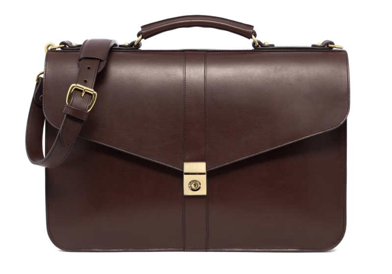 Lock Briefcase-Chocolate in harness belting leather