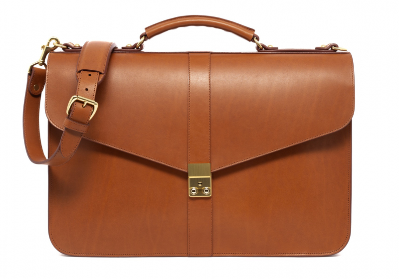 Lock Briefcase-Cognac in harness belting leather