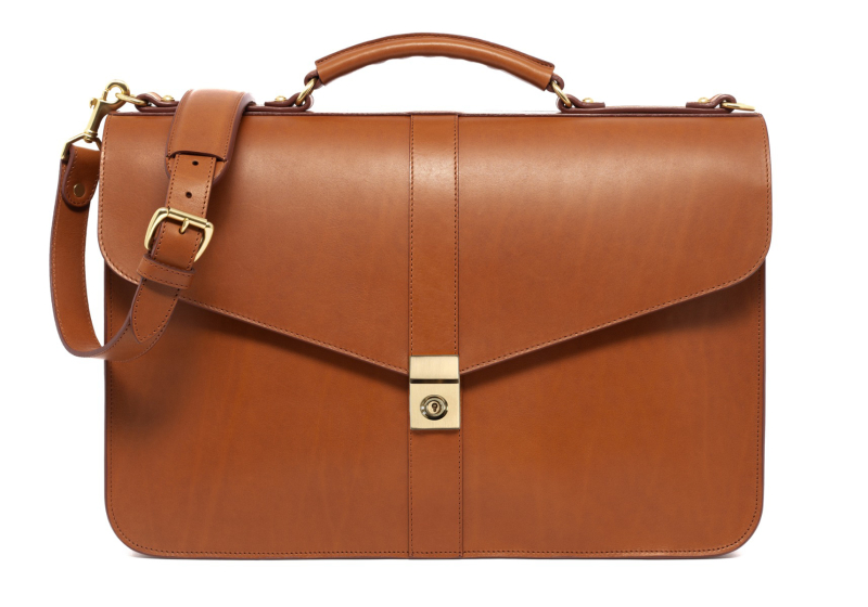 Lock Briefcase-Cognac in harness belting leather