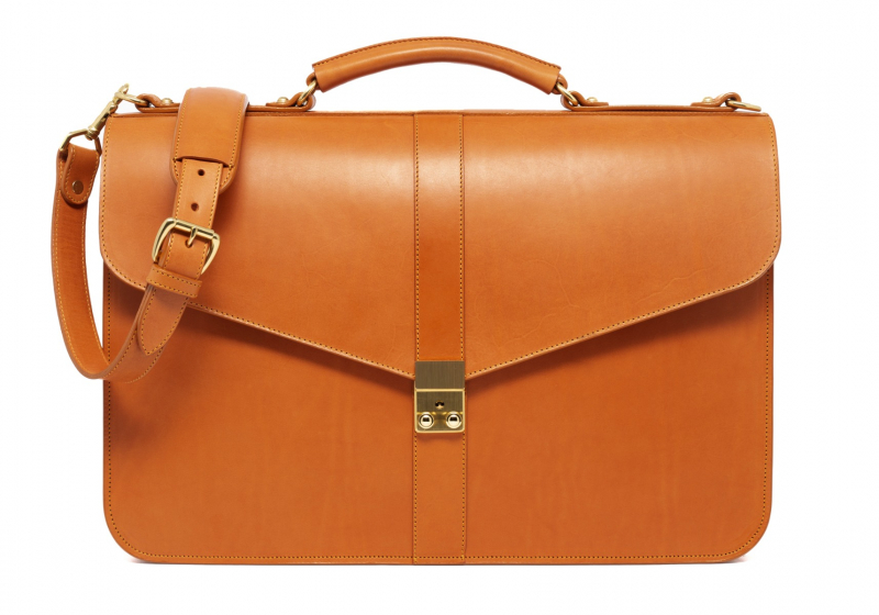 Lock Briefcase-Tan in harness belting leather