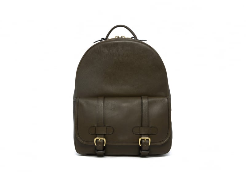 Hampton Zipper Backpack-Olive in Smooth Tumbled Leather