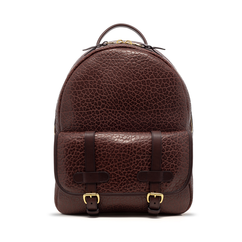 Hampton Zipper Backpack-Chocolate in Shrunken Grain Leather