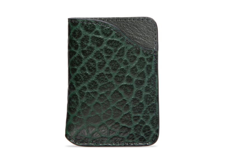Card Wallet-Green in Shrunken Grain Leather