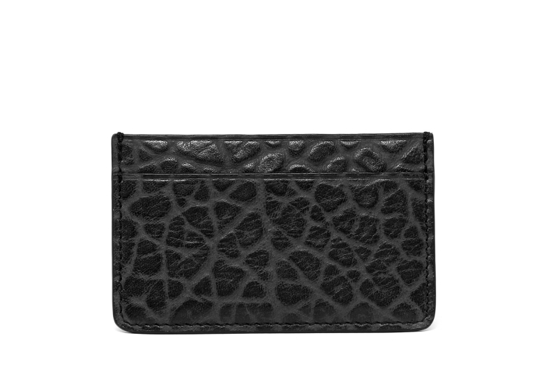 Leather Credit Card Wallet -Black-Single in Shrunken Grain Leather